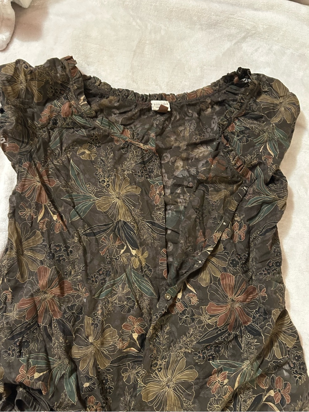 Floral Ruffle-Trim Women’s Top in Olive Green — Sonoma